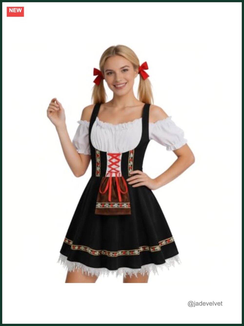 Women's Bavarian Dirndl Dress - Oktoberfest Costume Puff Sleeve